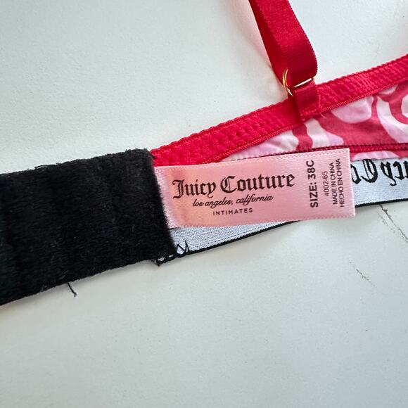Juicy Couture Intimates Colorful Hearts Padded Bra Womens 38C Pink Red Lounge - Picture 8 of 12